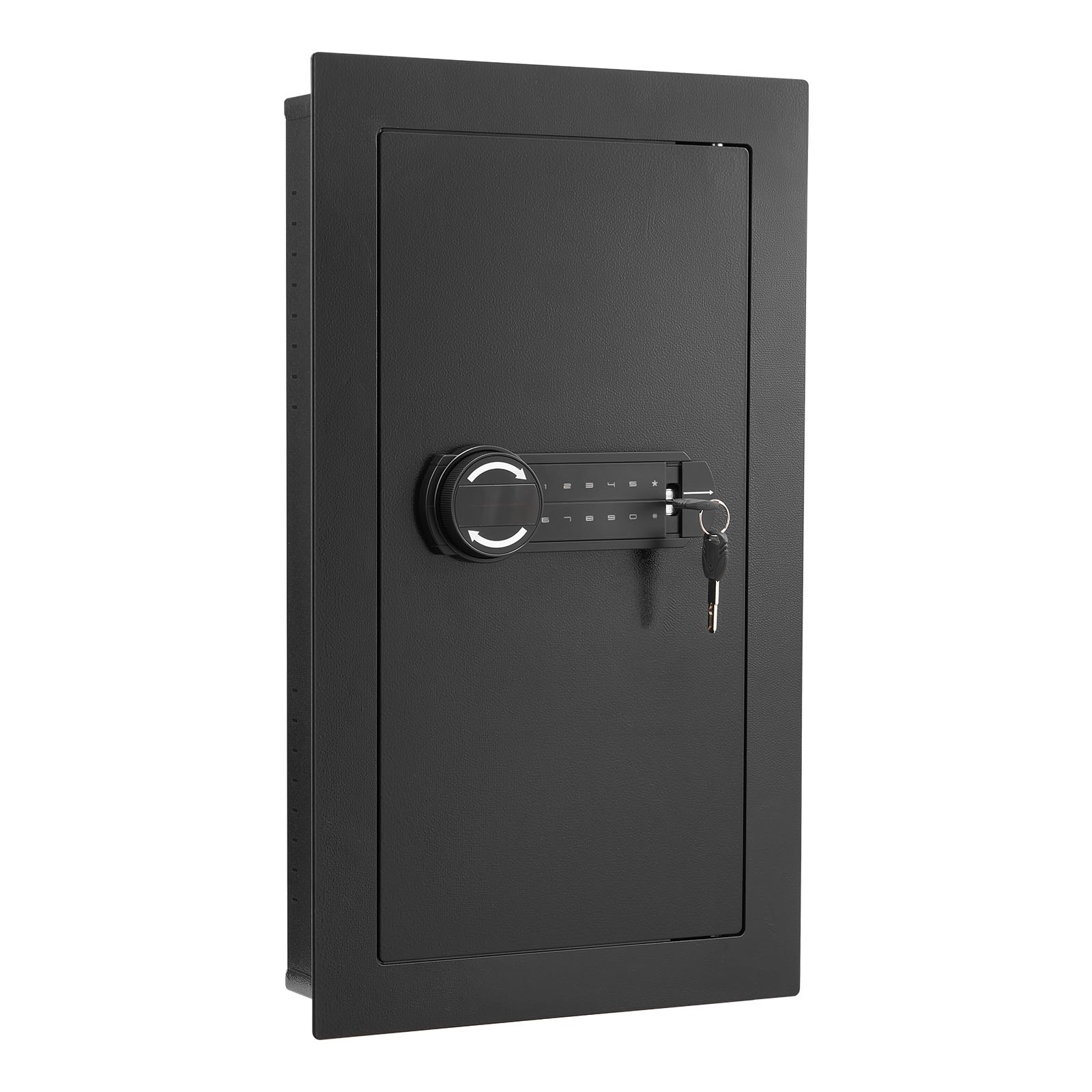 VEVOR Caja Fuerte Mural con Contraseña y Llave, Carcasa Empotrada de Acero Laminado en Frío Q235 con Estantes Ajustables e Iluminación LED, para Dinero, Joyas y Pasaporte, 102 x 370 x 630 mm, Negro