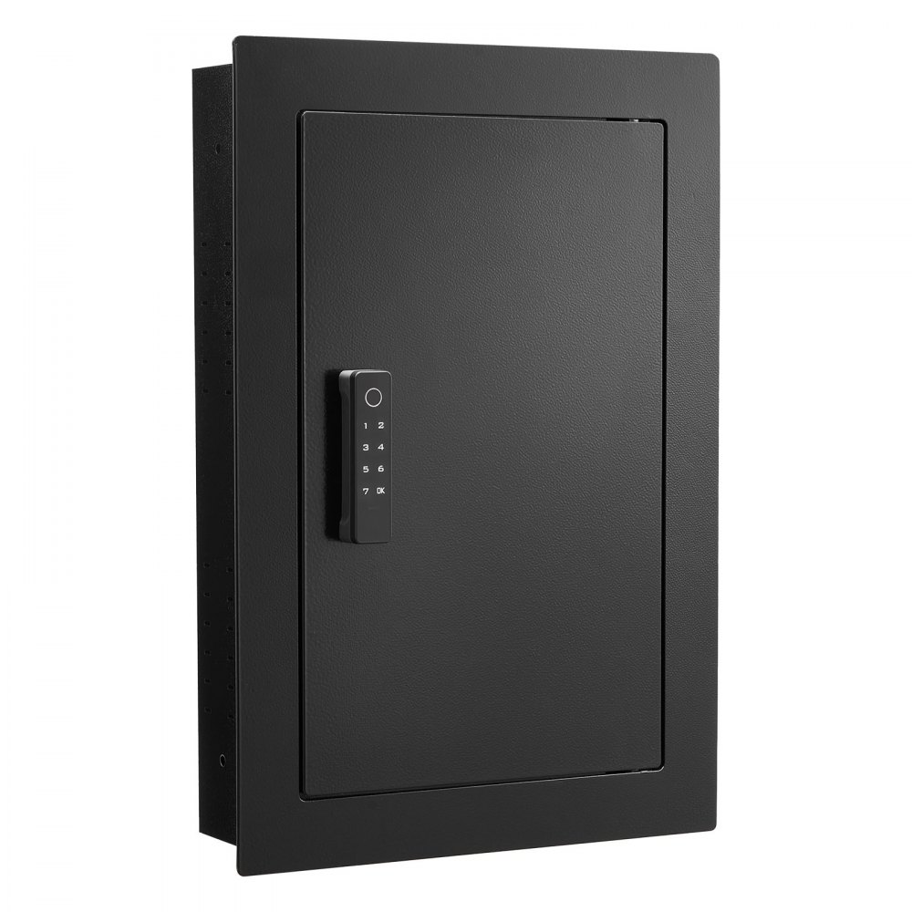 VEVOR Caja Fuerte Mural con Contraseña, Llave, Pomo Giratorio y Cerradura de Huella Dactilar, Carcasa Integrada de Acero Laminado en Frío Q235, para Dinero, Joyas y Ppasaportes, 102 x 381 x 559 mm
