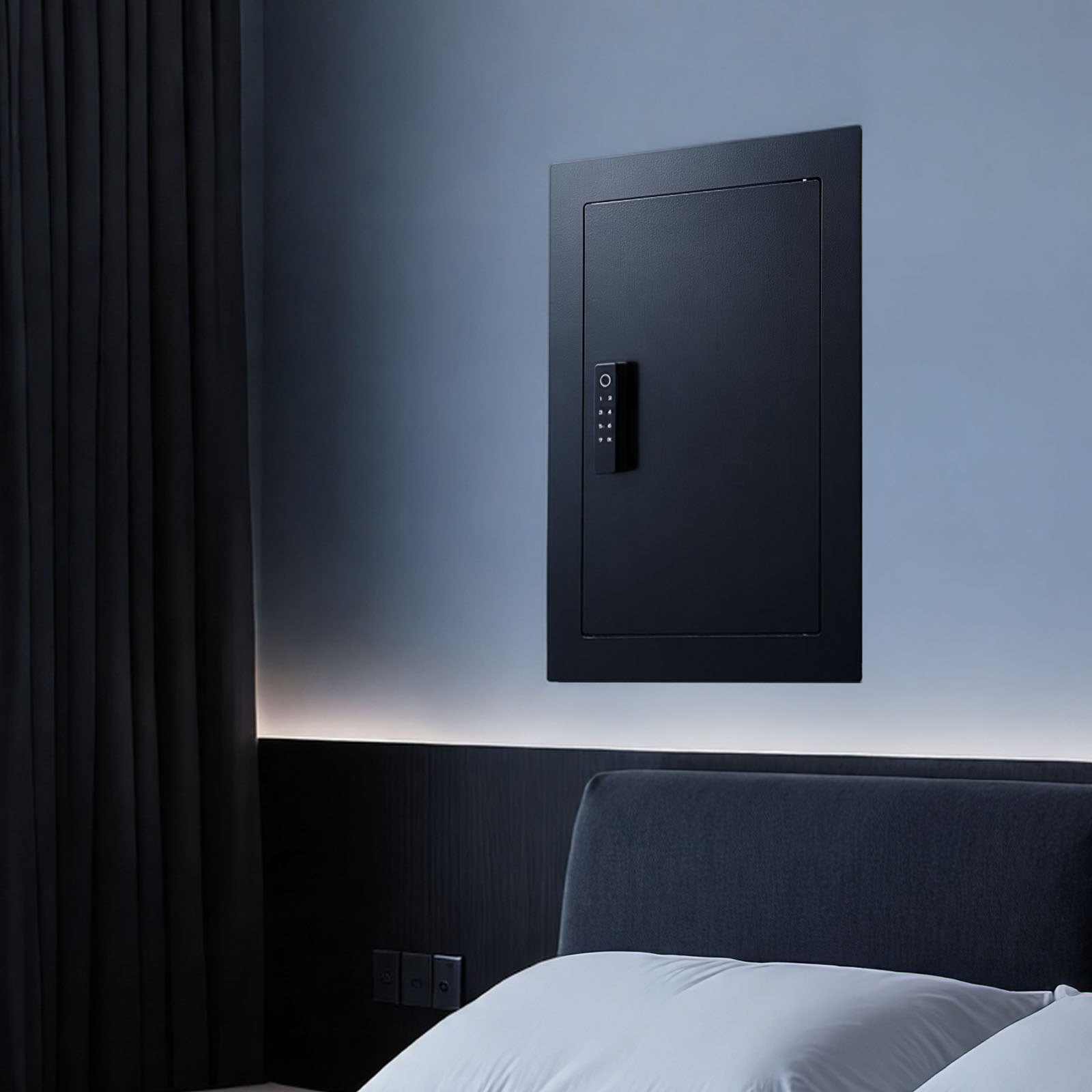 VEVOR Caja Fuerte Mural con Contraseña, Llave, Pomo Giratorio y Cerradura de Huella Dactilar, Carcasa Integrada de Acero Laminado en Frío Q235, para Dinero, Joyas y Ppasaportes, 102 x 381 x 559 mm