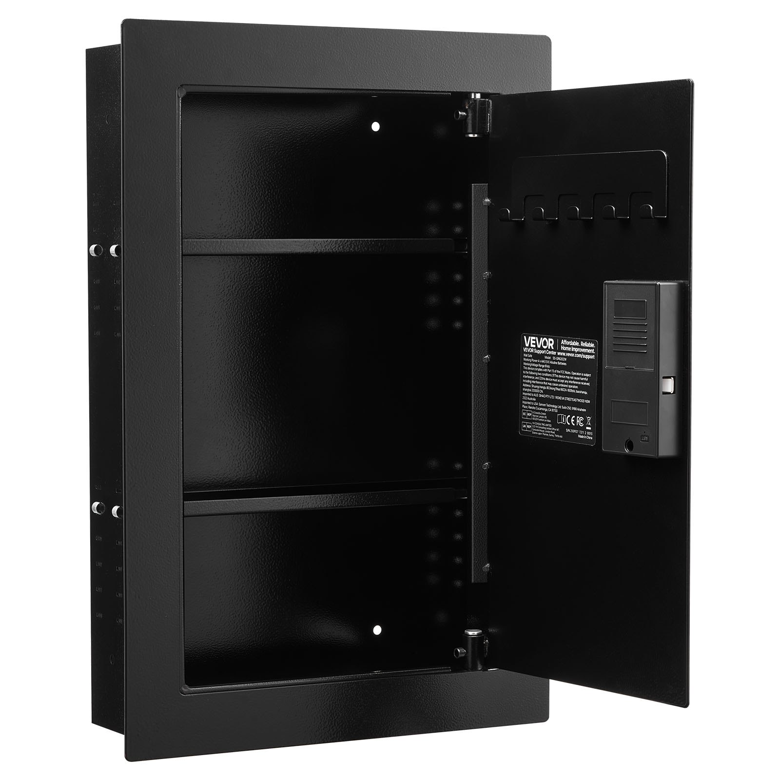VEVOR Caja Fuerte Mural con Contraseña, Llave, Pomo Giratorio y Cerradura de Huella Dactilar, Carcasa Integrada de Acero Laminado en Frío Q235, para Dinero, Joyas y Ppasaportes, 102 x 381 x 559 mm