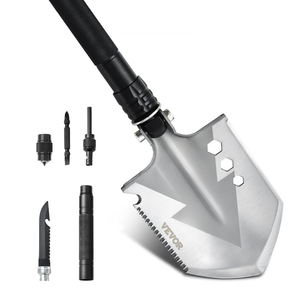VEVOR Pala de Supervivencia Plegable 602 x 125 x 34 mm Pala para Acampar 8 en 1 Pala Multifuncional Portátil para Acampada, Senderismo, Actividades al Aire Libre, Supervivencia y Emergencias