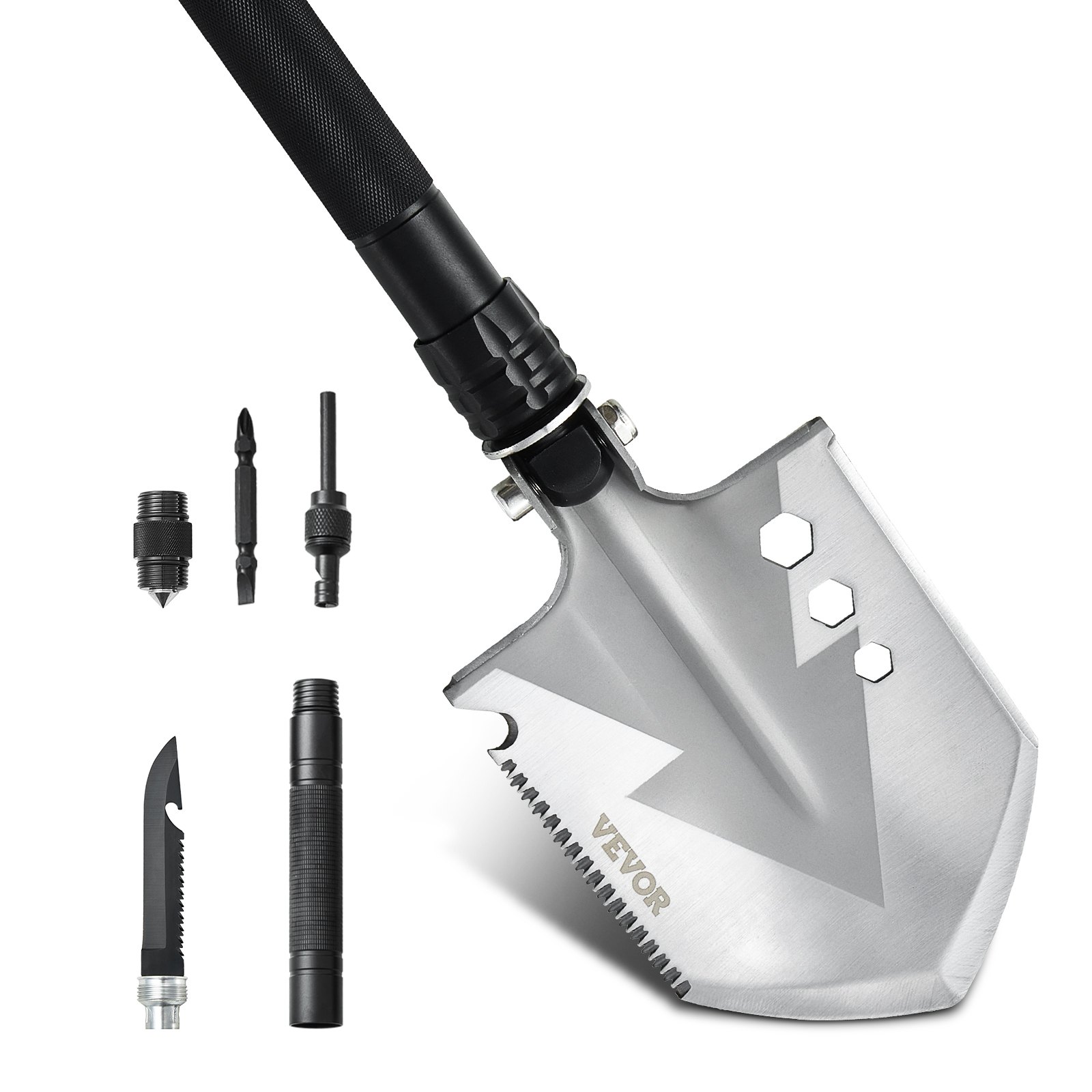 VEVOR Pala de Supervivencia Plegable 602 x 125 x 34 mm Pala para Acampar 8 en 1 Pala Multifuncional Portátil para Acampada, Senderismo, Actividades al Aire Libre, Supervivencia y Emergencias