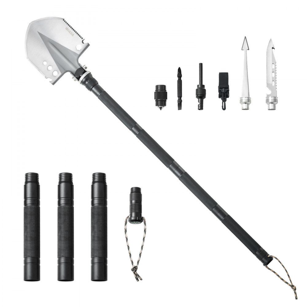 VEVOR Survival Shovel 13 in 1 Shovel, Foldable Multitool 98 cm Long, Compact Shovel for Off-Road Driving, Camping, Hiking, Outdoor Survivalists, Emergencies