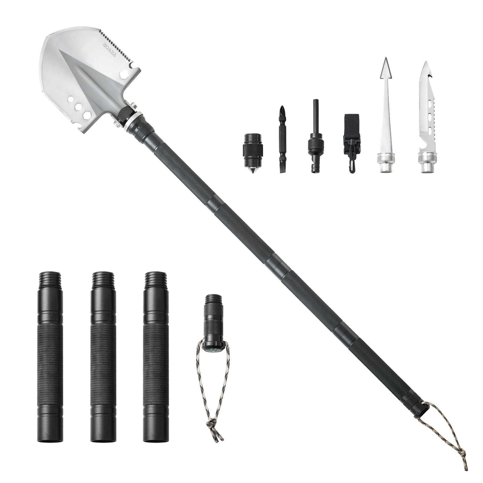 VEVOR Survival Shovel 13 in 1 Shovel, Foldable Multitool 98 cm Long, Compact Shovel for Off-Road Driving, Camping, Hiking, Outdoor Survivalists, Emergencies