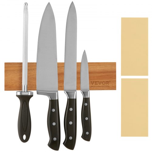 VEVOR Portacuchillas magnético extra potente, barra magnética para cuchillos de 10 pulgadas, montaje en pared de madera de acacia, sin taladro, multifunción para portacuchillos, utensilios de cocina