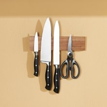 VEVOR Portacuchillas magnético extra potente, barra magnética para cuchillos de 10 pulgadas, montaje en pared de madera de acacia, sin taladro, multifunción para portacuchillos, utensilios de cocina