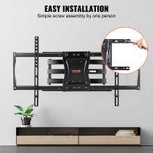 VEVOR Soporte de Pared para Televisores de Pantalla de 37"-70" Carga de 60 kg Soporte de Acero al Carbono Inclinable y Giratorio VESA Máximo 600x400 mm con 4 Brazos Articulados para Casa Oficina