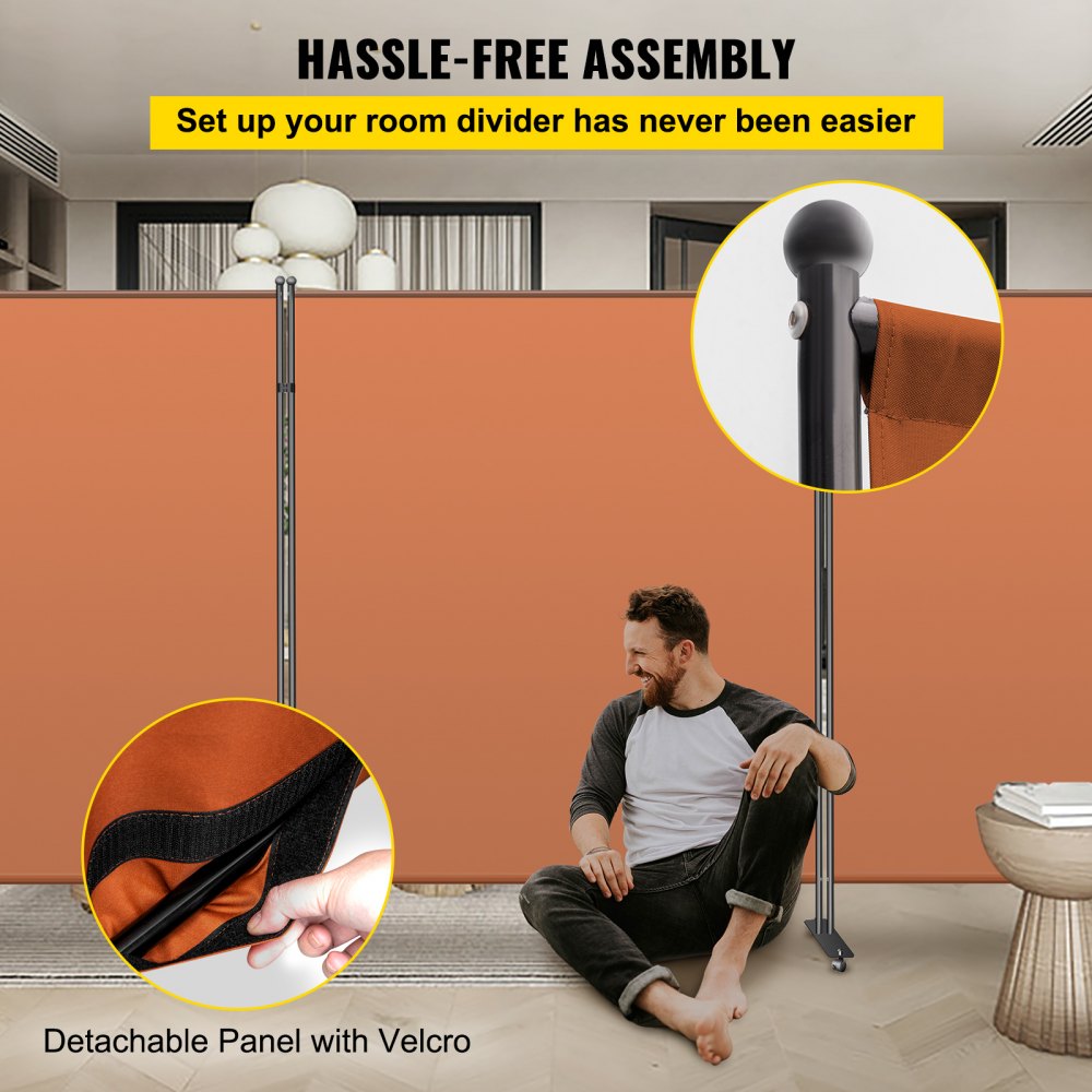 VEVOR Biombo Divisor 3 Paneles de Pie Naranja Separador de Ambientes Plegable de 360 Grados 150x180 cm de Tela Impermeable Biombos Separadores de Privacidad con 8 Ruedas para Hogar, Oficina, Salón