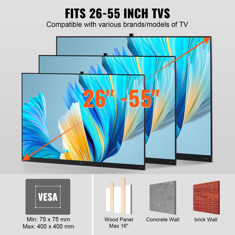 VEVOR Soporte de Pared para Televisores de Pantalla de 660-1397 mm Carga de 45 kg Soporte para TV Inclinable y Giratorio VESA 400x400 mm Máximo Soporte de Pared de Acero al Carbono para Casa Oficina
