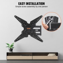 VEVOR Soporte de Pared para Televisores de Pantalla de 26"-55" Carga de 45 kg Soporte para TV Inclinable y Giratorio VESA 400x400 mm Máximo Soporte de Pared de Acero al Carbono para Casa Oficina