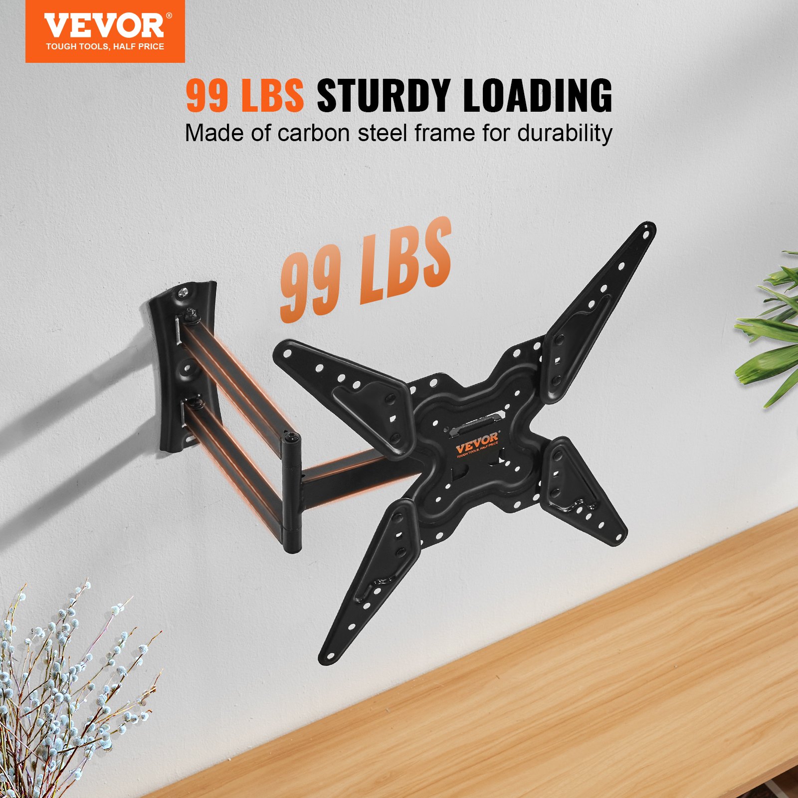VEVOR Soporte de Pared para Televisores de Pantalla de 660-1397 mm Carga de 45 kg Soporte para TV Inclinable y Giratorio VESA 400x400 mm Máximo Soporte de Pared de Acero al Carbono para Casa Oficina