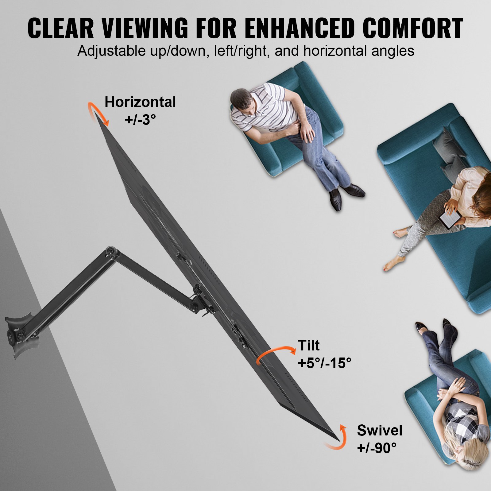 VEVOR Soporte de Pared para Televisores de Pantalla de 660-1397 mm Carga de 45 kg Soporte para TV Inclinable y Giratorio VESA 400x400 mm Máximo Soporte de Pared de Acero al Carbono para Casa Oficina