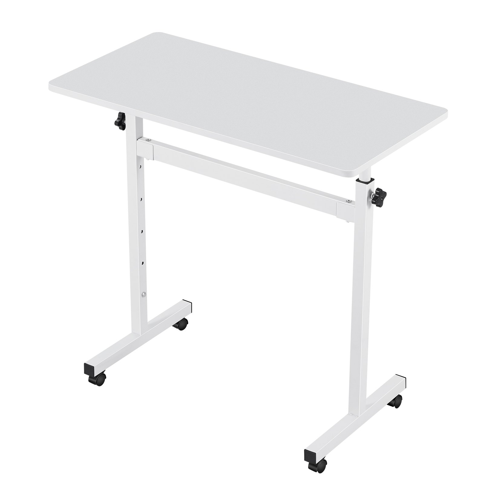 VEVOR Escritorio de Pie de 810 x 410 mm Altura Ajustable 700 a 1115 mm, con Ganchos, Ruedas 360° con Bloqueo, Capacidad de 25 kg, Mesa Móvil Compacta para Oficina en Casa, Sala de Estar y Dormitorio