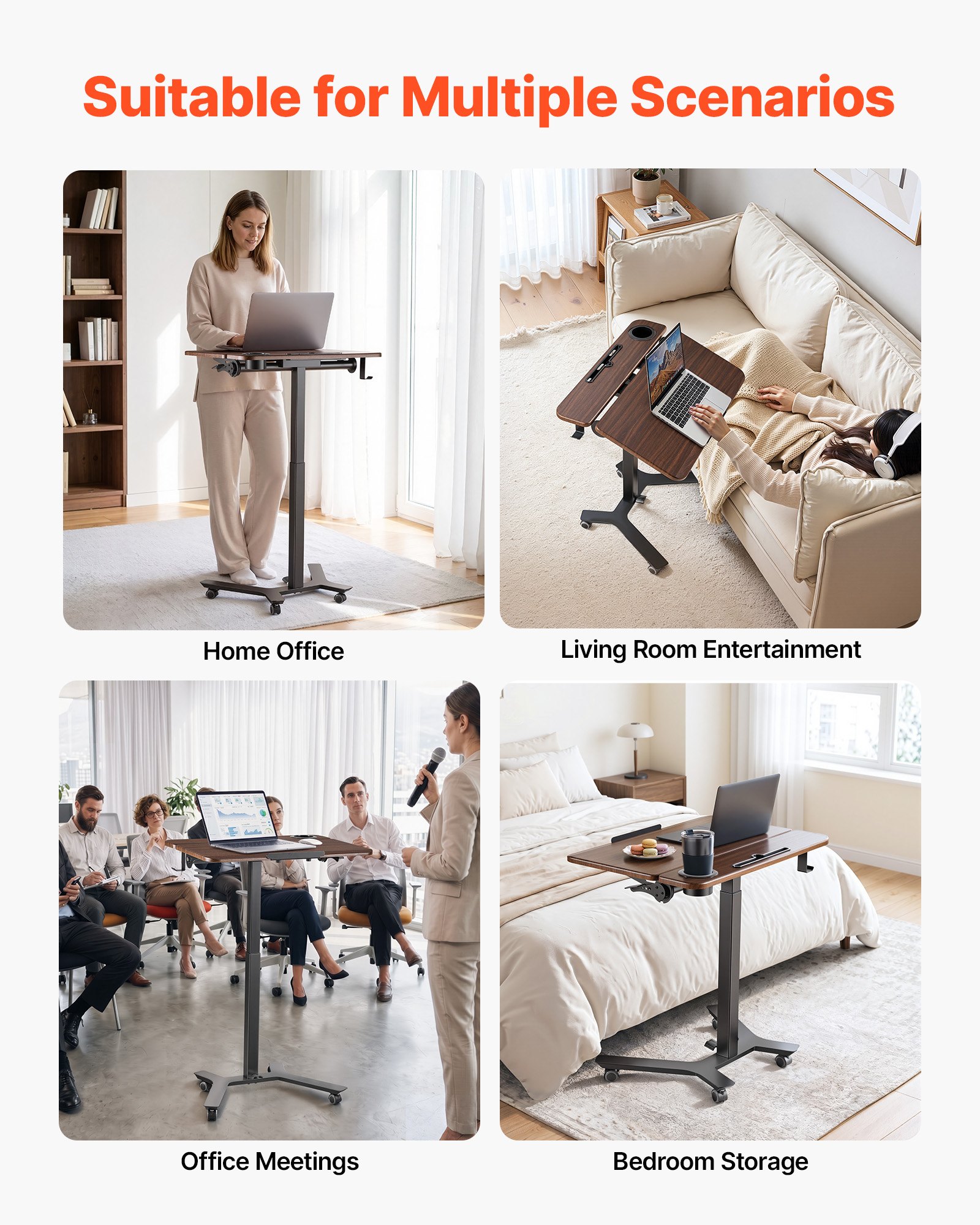 VEVOR Escritorio de Pie de 715 x 525 mm Altura Ajustable 750-1100 mm, Tablero Inclinable 0 a 90°, Capacidad de 15 kg, Mesa Móvil Compacta de Metal con Ruedas para Oficina Casa Dormitorio Sala de Estar