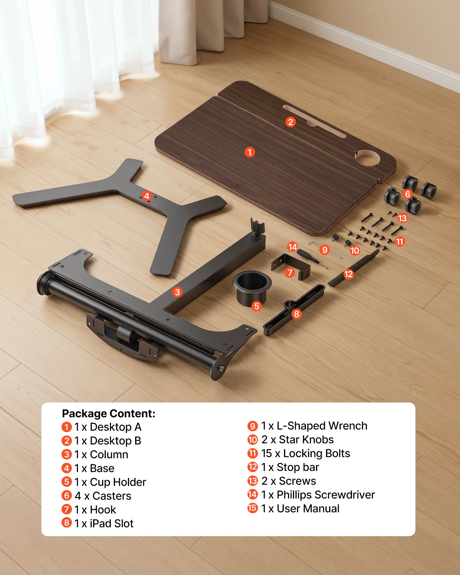 VEVOR Escritorio de Pie de 715 x 525 mm Altura Ajustable 750-1100 mm, Tablero Inclinable 0 a 90°, Capacidad de 15 kg, Mesa Móvil Compacta de Metal con Ruedas para Oficina Casa Dormitorio Sala de Estar