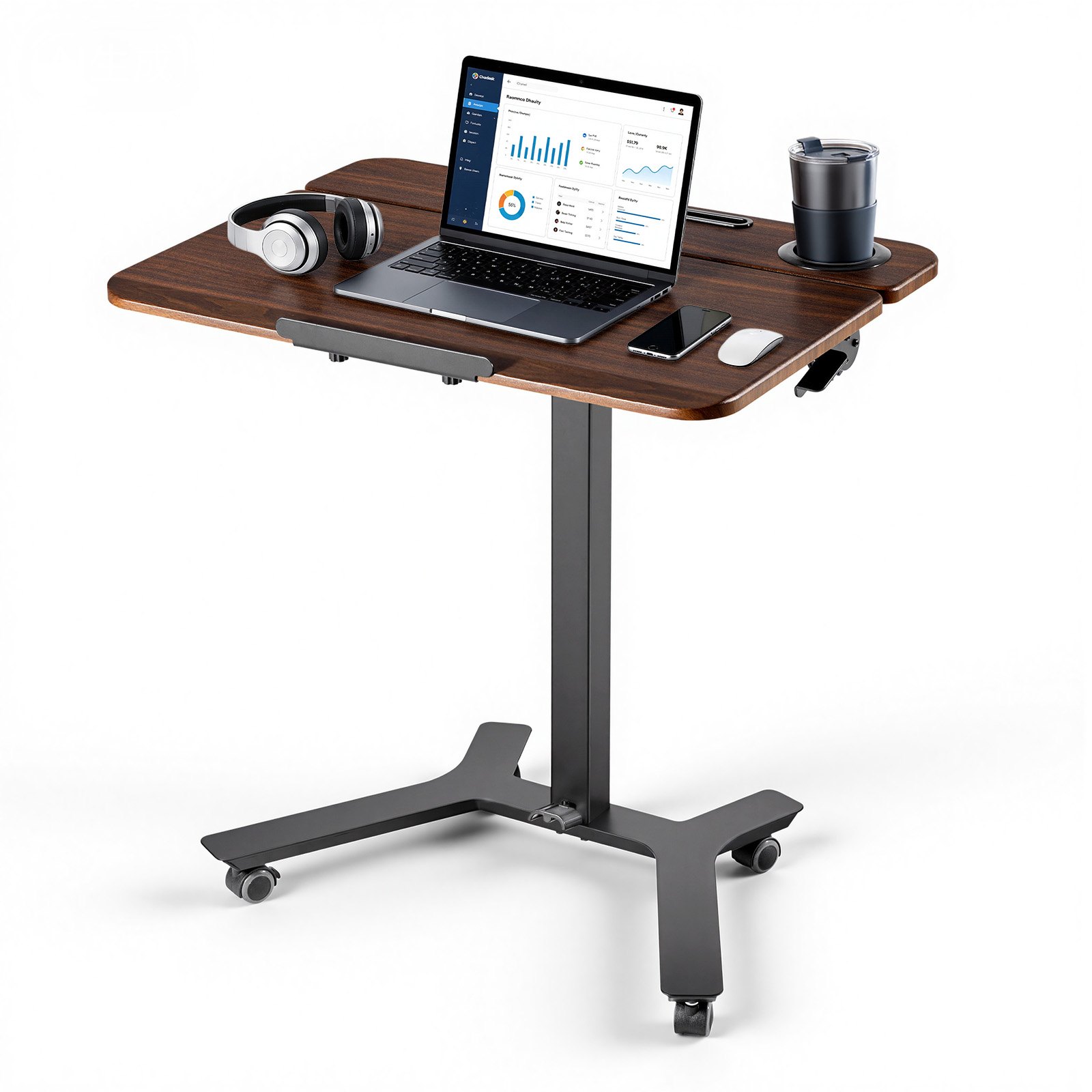 VEVOR Escritorio de Pie de 715 x 525 mm Altura Ajustable 750-1100 mm, Tablero Inclinable 0 a 90°, Capacidad de 15 kg, Mesa Móvil Compacta de Metal con Ruedas para Oficina Casa Dormitorio Sala de Estar