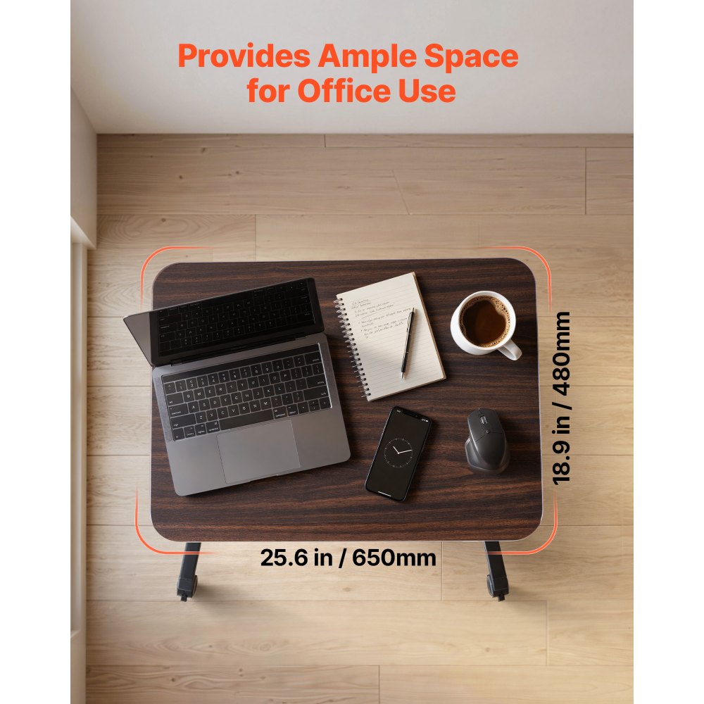 VEVOR Escritorio de Pie de 650 x 480 mm Altura Ajustable 725-1065 mm, Capacidad de 15 kg, Mesa Móvil Compacta de Metal con Ruedas Giratorias, Gancho para Oficina Sala de Estar Dormitorio Casa Estudio