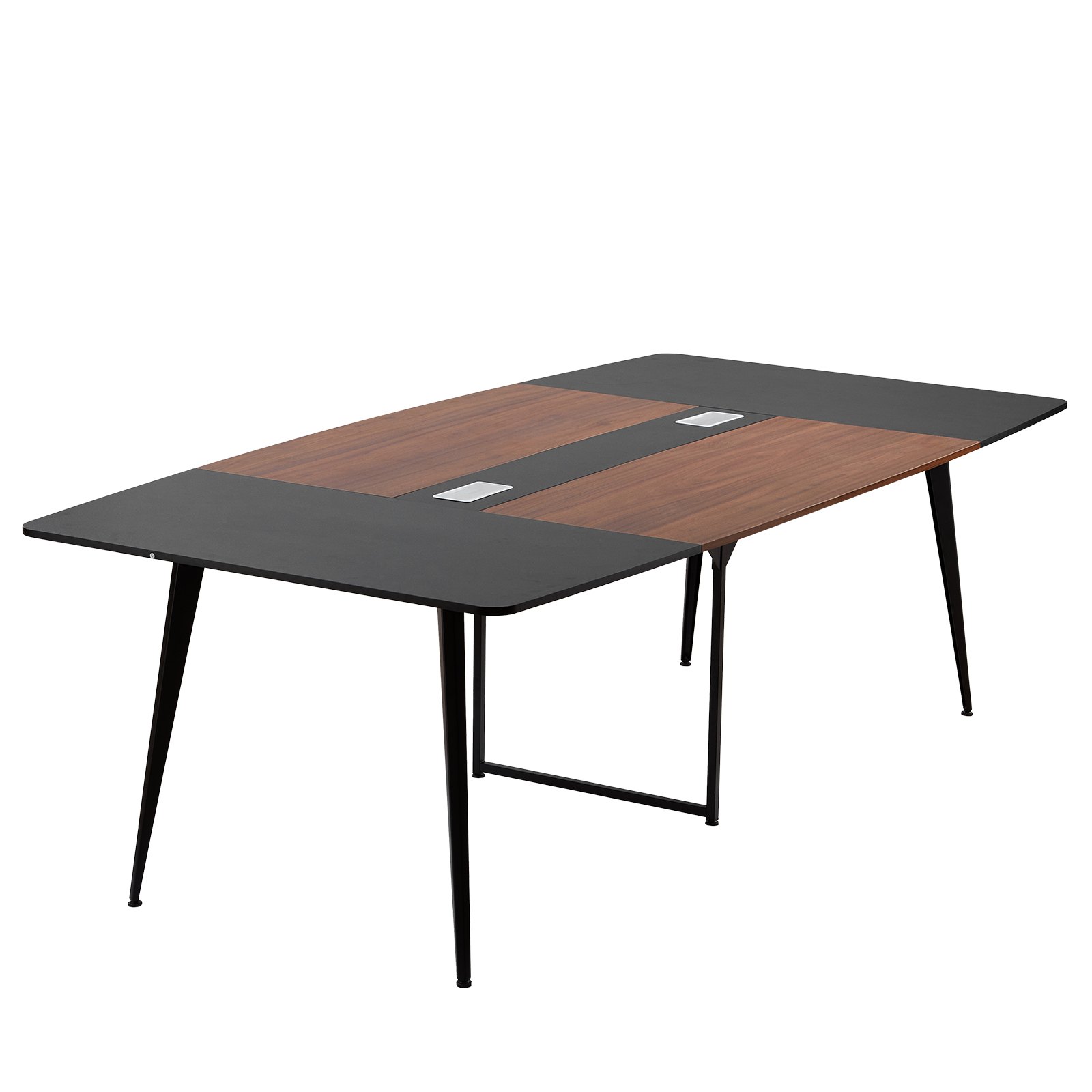 VEVOR Mesa de Conferencias, 10 Personas, Todo en Uno, con Forma de Barco, para Seminarios, Reuniones, Multiusos, con Patas Metálicas para Oficinas y Salas de Conferencias, 2400 x 1200 x 750 mm