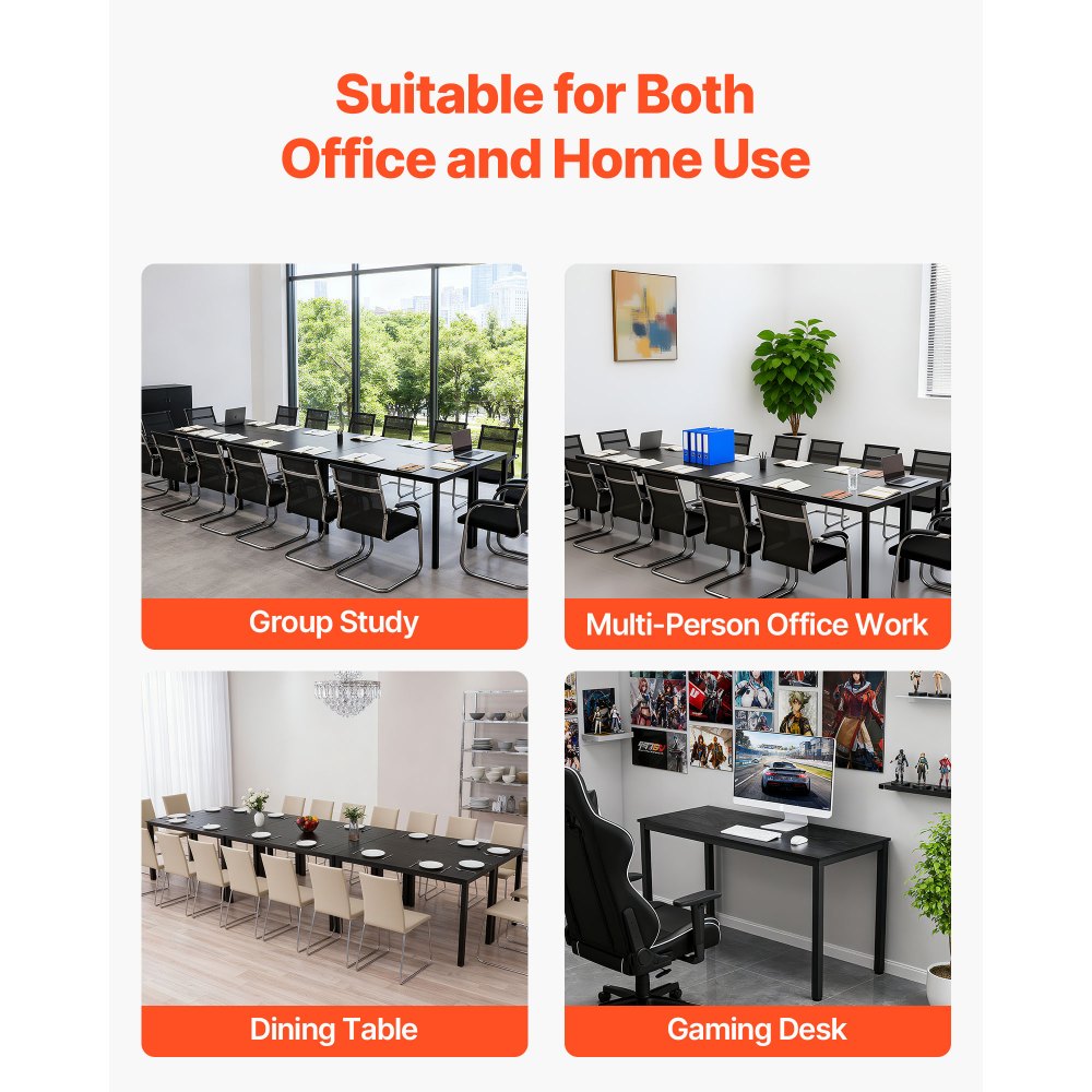 VEVOR Mesa de Conferencias para 16 Personas, 6 Piezas, 140 x 60 cm Cada Una, Rectangular, Combinada, Mesa de Descanso con Patas Metálicas para Oficina, Sala de Conferencias Carga 54,43 kg, Negro