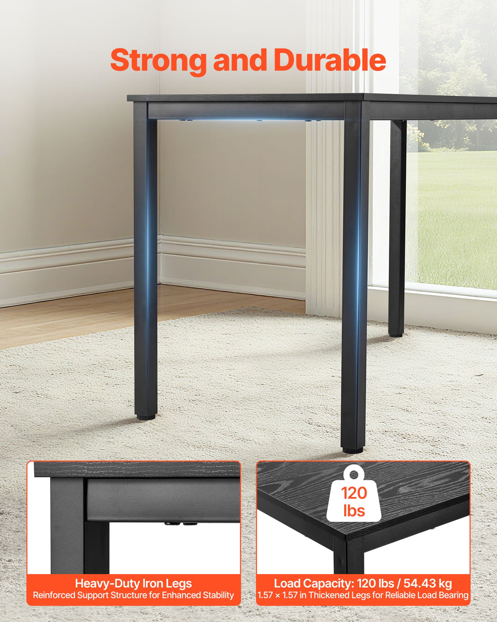 VEVOR Mesa de Conferencias para 16 Personas, 6 Piezas, 140 x 60 cm Cada Una, Rectangular, Combinada, Mesa de Descanso con Patas Metálicas para Oficina, Sala de Conferencias Carga 54,43 kg, Negro