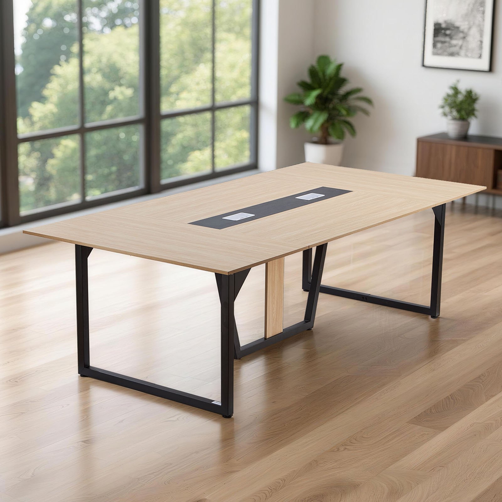 VEVOR Mesa de Conferencias para 10 Personas, Rectangular, para Seminarios, Reuniones, Multiusos, con Patas de Metal, Ideal para Oficinas, Salas de Conferencias, Color Marrón, 2400 x 1200 x 750 mm