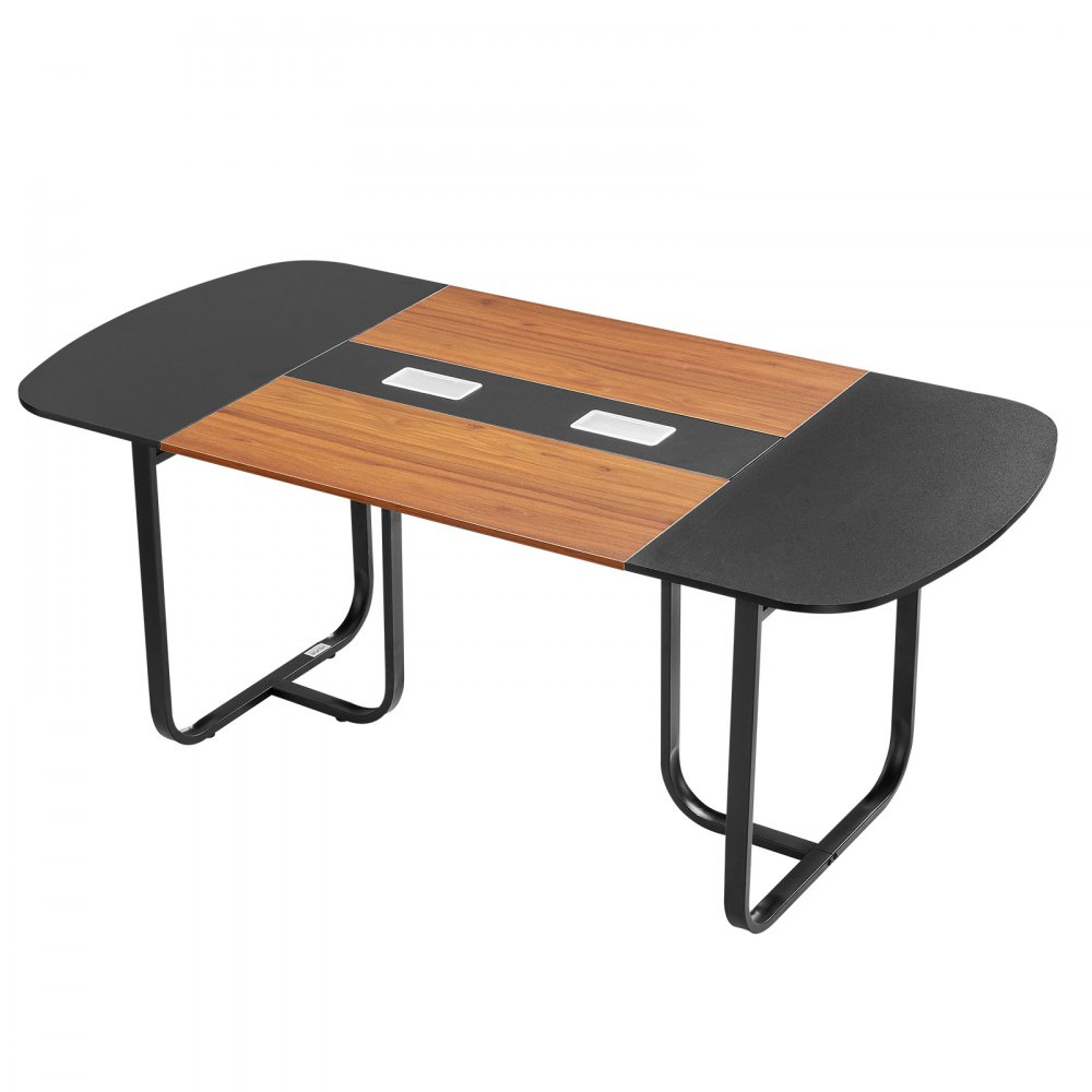 VEVOR Mesa de Conferencias para 6-8 Personas, Ovalada, para Seminarios, Reuniones, Multiusos, con Patas Metálicas, para Oficinas, Salas de Conferencias, Color Negro y Marrón, 1800 x 900 x 750 mm