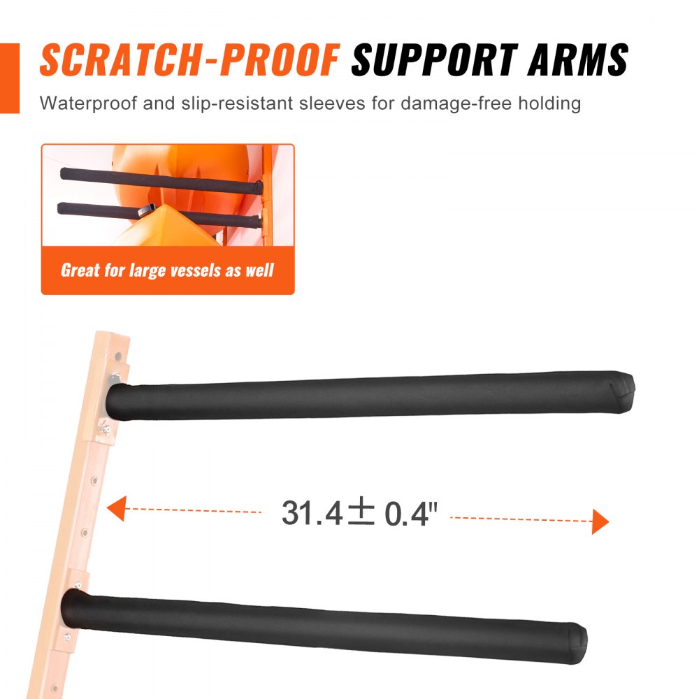 VEVOR Soporte de pared para 4 kayaks, estante para kayak, canoa, tabla de remo SUP, gancho de almacenamiento para kayak con brazos acolchados ajustables, carga de 181,6 kg