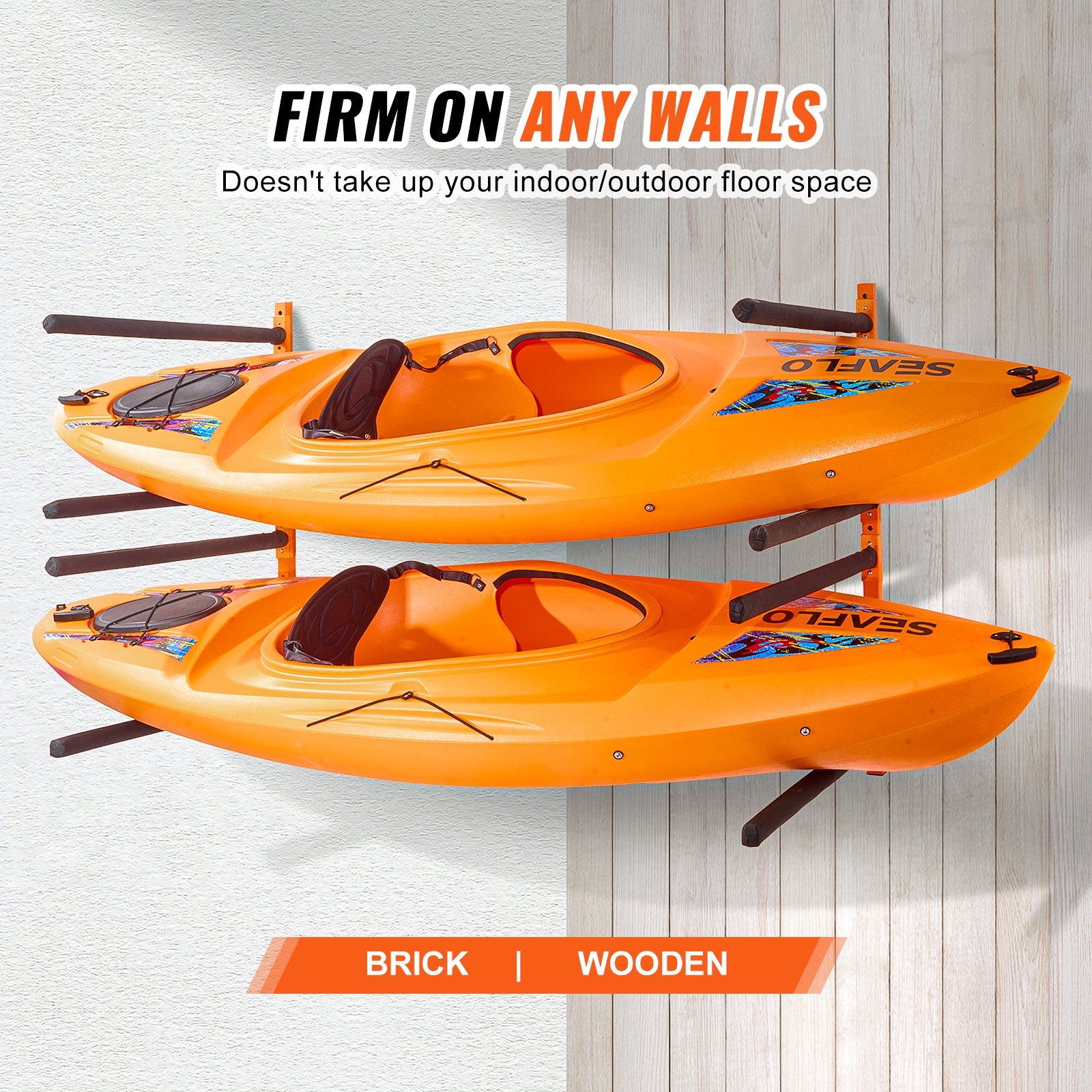 VEVOR Soporte de pared para 4 kayaks, estante para kayak, canoa, tabla de remo SUP, gancho de almacenamiento para kayak con brazos acolchados ajustables, carga de 181,6 kg