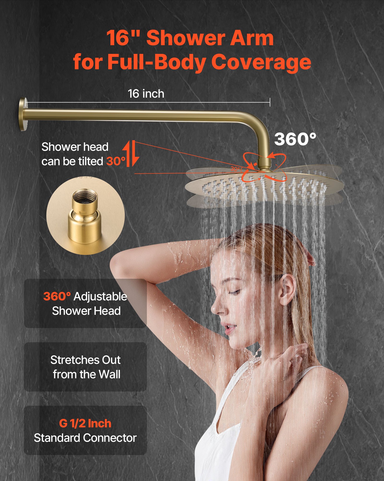VEVOR Shower Faucet Set, Rainfall Bathroom Shower System with 10-Inch (25.4cm) Round Rain Shower Head and Handheld Spray, Wall Mounted Bath Fixtures with Brass Valve and Trim Kit, Brushed Gold