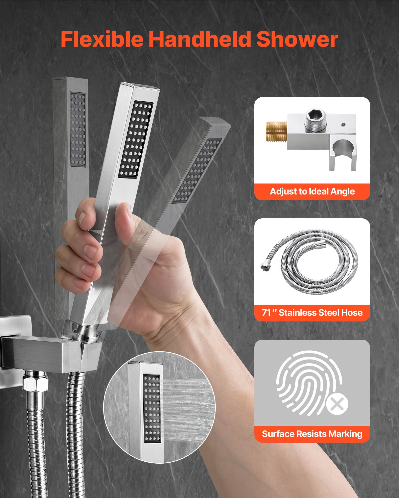 VEVOR Juego de Grifo de Ducha de Lluvia con Cabezal de Ducha Cuadrado 30,5 cm y Rociador de Mano, Grifería de Baño de Pared con Válvula de Latón y Kit de Embellecedor, 6,7 L/min, Níquel Cepillado