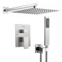 VEVOR Juego de Grifo de Ducha de Lluvia con Cabezal de Ducha Cuadrado 25,4 cm y Rociador de Mano, Grifería de Baño de Pared con Válvula Latón y Kit de Embellecedor, 6,7 L/min, Níquel Cepillado