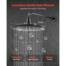 VEVOR Juego de Grifo de Pared 23 cm con Cabezal de Ducha Redondo Negro Mate