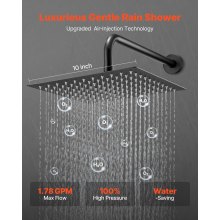 VEVOR Juego de Grifo de Ducha 25,4 cm con Cabezal de Ducha Cuadrado Negro Mate