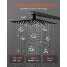 VEVOR Juego de Grifo de Ducha 20,3 cm con Cabezal de Ducha Cuadrado Negro Mate
