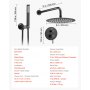 VEVOR Shower Faucet Set, Rainfall Bathroom Shower System with 8-Inch (20.3cm) Round Rain Shower Head and Handheld Spray, Wall Mounted Bath Fixtures with Brass Valve and Trim Kit, Matte Black