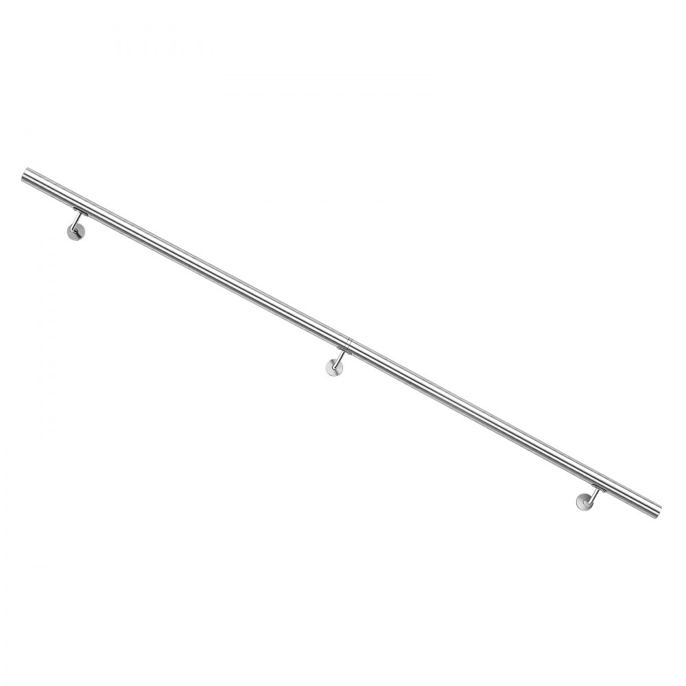 VEVOR Barandilla de Pared de 200 cm, Carga 113,4 kg, Pasamanos de Escalera de Acero Inoxidable Plateado, Tubo Redondo y Herrajes de Montaje para Altillos, Porches, Escaleras Interiores y Pasillos