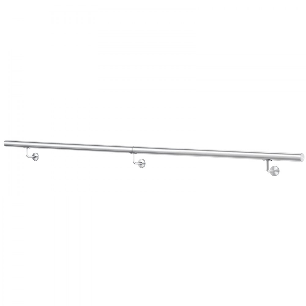 VEVOR Barandilla de Pared de 200 cm, Carga 113,4 kg, Pasamanos de Escalera de Acero Inoxidable Plateado, Tubo Redondo y Herrajes de Montaje para Altillos, Porches, Escaleras Interiores y Pasillos