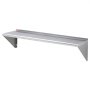 Estante de acero inoxidable VEVOR con soportes de pared, adecuado para uso en cocina o garaje.