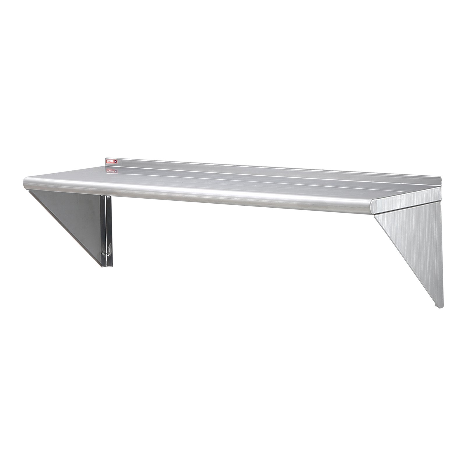 Estante de pared VEVOR de acero inoxidable con soportes triangulares y superficie lisa.