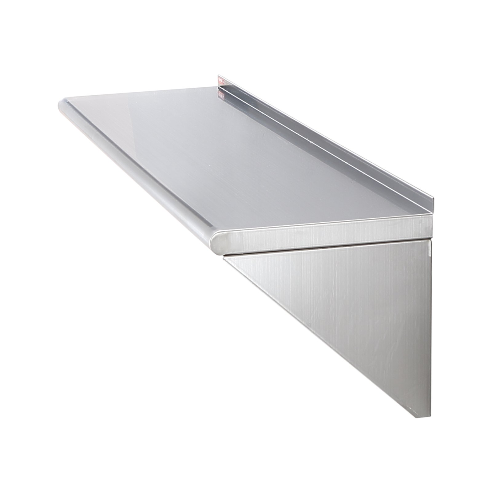 Estante de acero inoxidable VEVOR montado en la pared con diseño elegante, soporte duradero y protección trasera para apoyo.