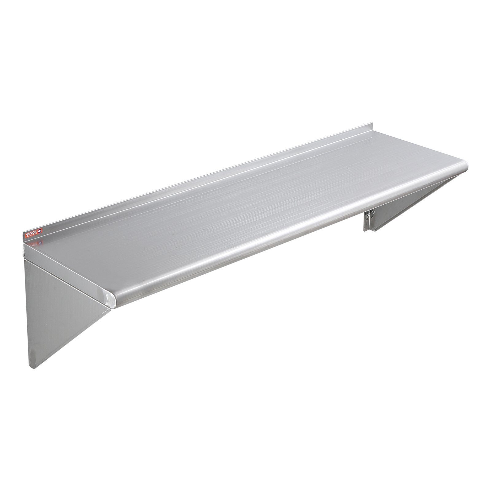 Estante de acero inoxidable VEVOR montado en la pared con soportes resistentes y acabado suave.