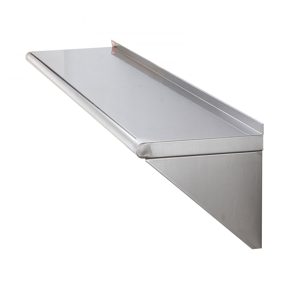 VEVOR Estante de Pared de Acero Inoxidable 1524 x 457 x 63 mm Estante Flotante con Soporte Triangular Carga Máxima de 204 kg Estantería de Pared para Libros Portarretratos Plantas Oficina Baño Cocina