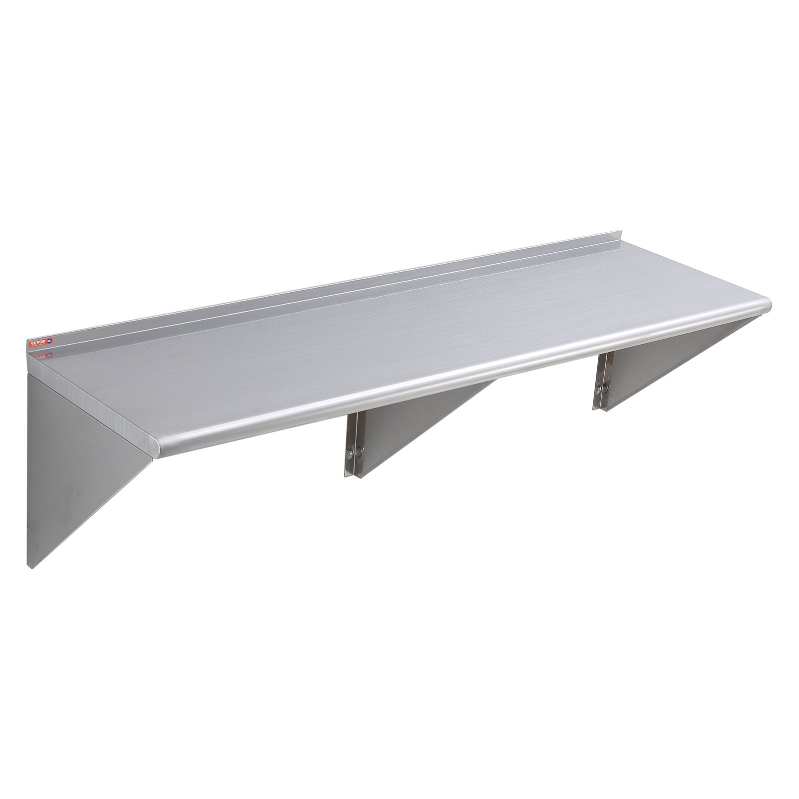 VEVOR Estante de Pared de Acero Inoxidable 1524 x 457 x 63 mm Estante Flotante con Soporte Triangular Carga Máxima de 204 kg Estantería de Pared para Libros Portarretratos Plantas Oficina Baño Cocina