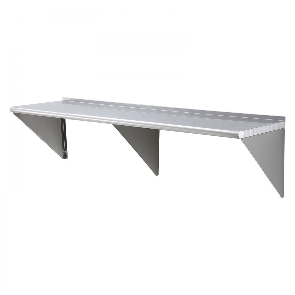 VEVOR Estante de Pared de Acero Inoxidable 1829 x 457 x 63 mm Estante Flotante con Soporte Triangular Carga de 226 kg Estantería de Pared para Libros Portarretratos Plantas Oficina Baño Cocina