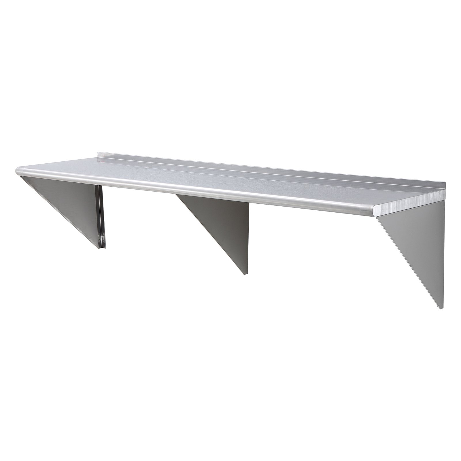 VEVOR Estante de Pared de Acero Inoxidable 1829 x 457 x 63 mm Estante Flotante con Soporte Triangular Carga de 226 kg Estantería de Pared para Libros Portarretratos Plantas Oficina Baño Cocina