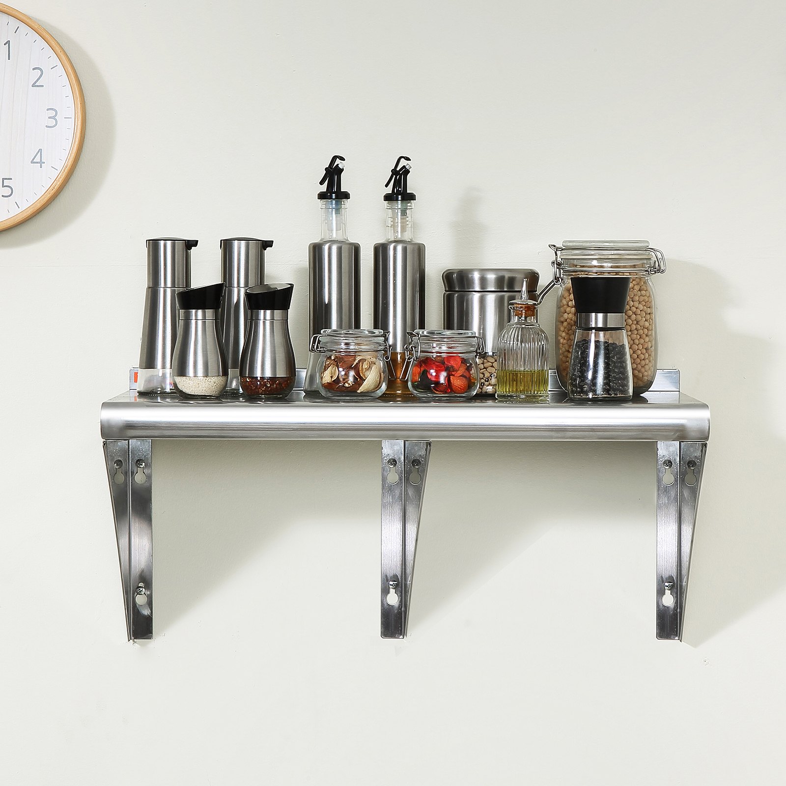 VEVOR Estante de Pared de Acero Inoxidable 1829 x 457 x 63 mm Estante Flotante con Soporte Triangular Carga de 226 kg Estantería de Pared para Libros Portarretratos Plantas Oficina Baño Cocina