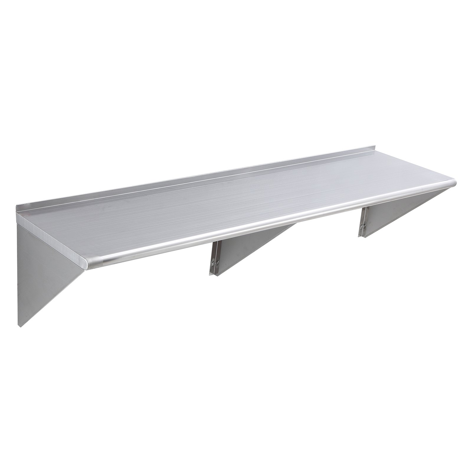 VEVOR Estante de Pared de Acero Inoxidable 1829 x 457 x 63 mm Estante Flotante con Soporte Triangular Carga de 226 kg Estantería de Pared para Libros Portarretratos Plantas Oficina Baño Cocina