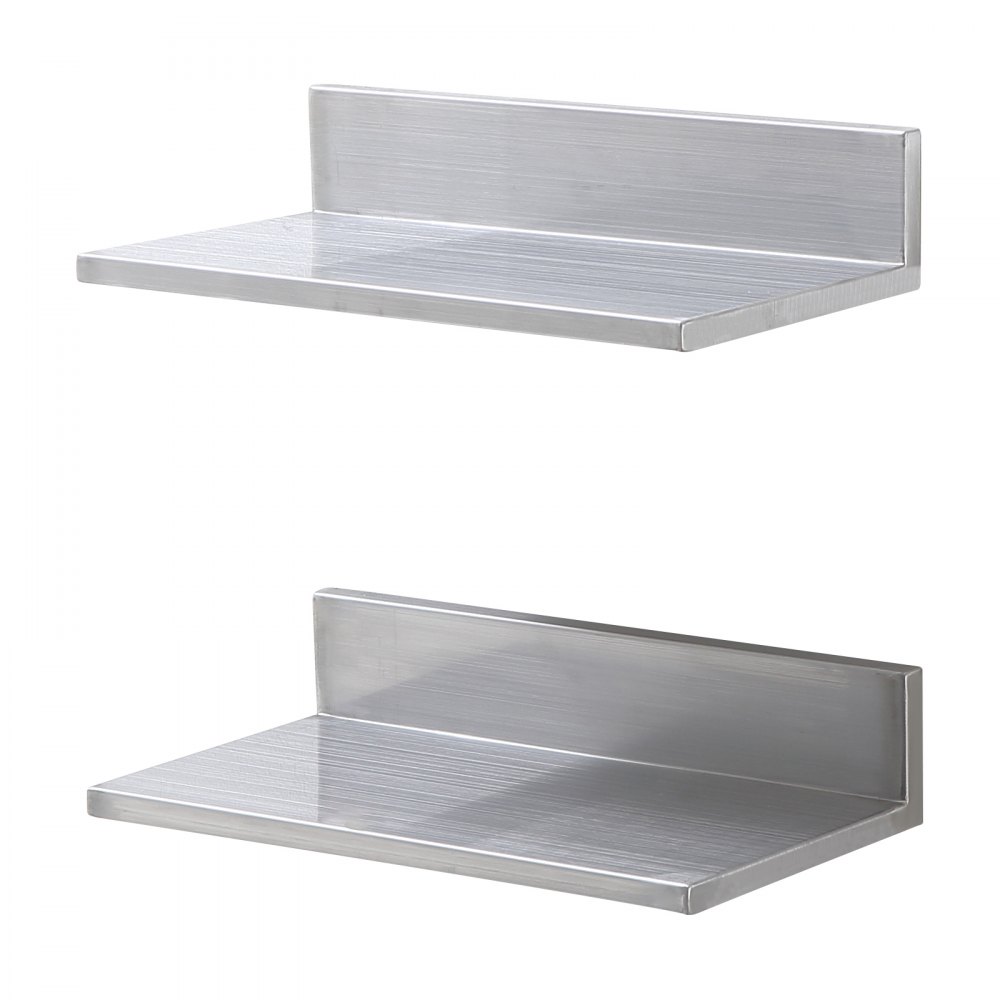 Estante de acero inoxidable VEVOR, dos unidades de montaje en pared, duradero y elegante, ideal para la cocina o espacios de almacenamiento.