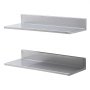 Estante de acero inoxidable VEVOR con dos estantes metálicos montados en la pared, perfecto para uso en la cocina o como almacenamiento.
