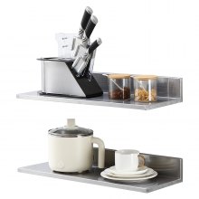 VEVOR Estantería de Acero Inoxidable de 610x218 mm Estante Flotante Montado en Pared con Protector contra Salpicaduras Carga de 20 kg Resistente para Restaurantes, Cocinas, Bares, Hogares, Hoteles